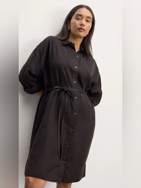 New Everlane THE MUST-HAVE SHIRTDRESS IN BUTTERLITE Black Size XXS
